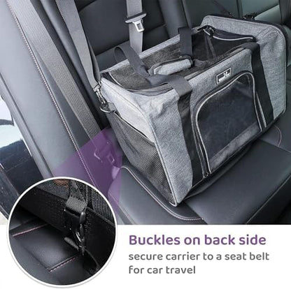 Wakytu Dog Carriers for Small Dogs, Cat Carrier Travel, Expandable, Collapsible, 900D High Density Oxford Cloth, Wear-Resisting, Anti Tearing, Reflective Tape,Safety Lock Zipper