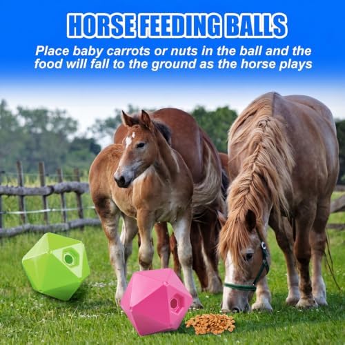 Seenelling 2 Pack Horse Treat Ball, 9" Feeder Toy for Horses, Green Pink
