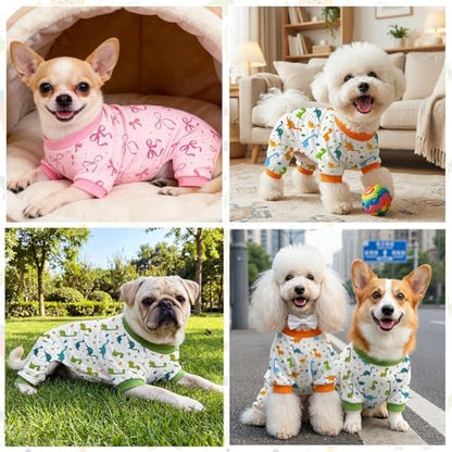 Dog Pajamas for Small Medium Dogs Pjs Green Dinosaurs Dog Onesie Breathable Puppy Pj Pet Stretchy Soft Sleepwear for Spring Summer Costume-L