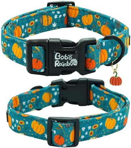 Fall Dog Collar-Pumpkin Print Adjustable Pet Collar Comfortable Puppy Collars Cotton Lightweight Quick-Release Buckle Collars for Medium Dogs