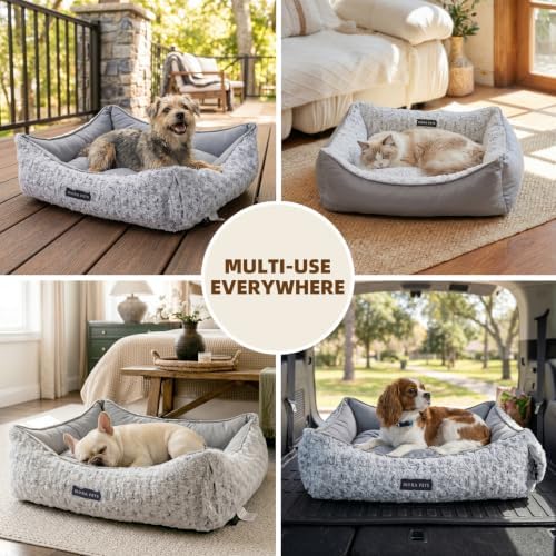 Reversible Dog Bed for Small Dogs Rectangle Cat Bed Washable 25x21x7 in