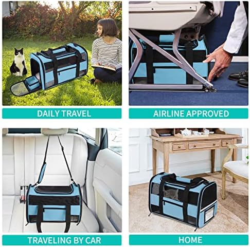 Airline Approved Pet Carrier Backpack for Cats & Dogs, Expandable Collapsible Cat Carrier with Breathable Mesh & Safety Leash, Portable Dog Travel Carrier for Hiking/Car/Train Blue