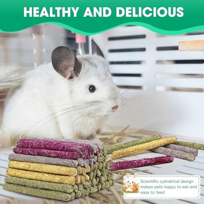 Jorewood 33 Pcs Rabbit Chew Sticks, Rabbit, Guinea Pig Toys, Natural Timothy Grass Molar Teeth Stick, Mixing Flowers Chewing Toy, Small Animals Treats