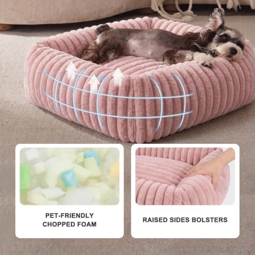 FURTIME Dog Bed for Small Medium Dog, Washable Orthopedic Pet Bed with Removable Cover, Rectangle Soft Calming Sleeping Puppy Bed Durable Pet Cuddler with Anti-Slip Bottom