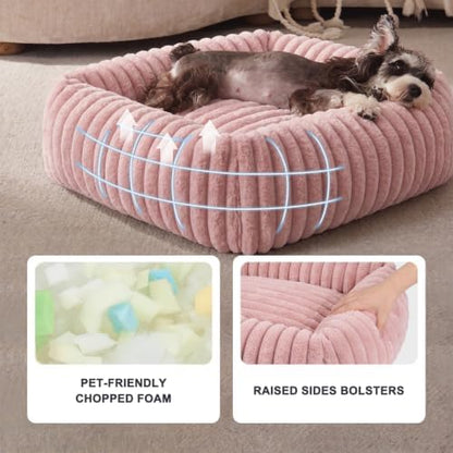 FURTIME Dog Bed for Small Medium Dog, Washable Orthopedic Pet Bed with Removable Cover, Rectangle Soft Calming Sleeping Puppy Bed Durable Pet Cuddler with Anti-Slip Bottom