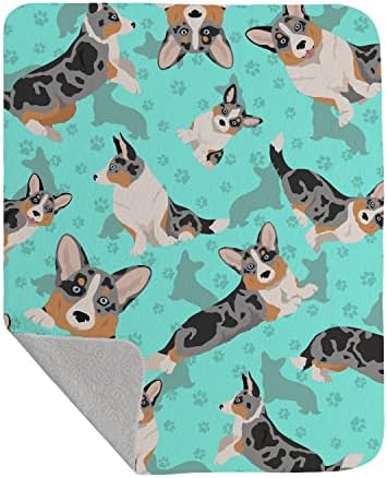 Caroline's Treasures MLM1016LQB Blue Merle Welsh Cardigan Corgi Quilted Blanket 50x60 Artwork Pattern Quilted Throw Blanket for Bed, Couch, Sofa, Soft and Lightweight