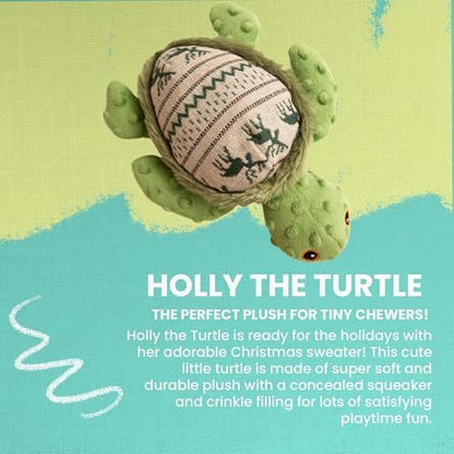 SNUG AROOZ Holly the Turtle Dog Toy with Repair Patch - Ugly Christmas Sweater - Soft & Squeaky Plush for Holiday - Eco-Conscious - for All Dog Breeds
