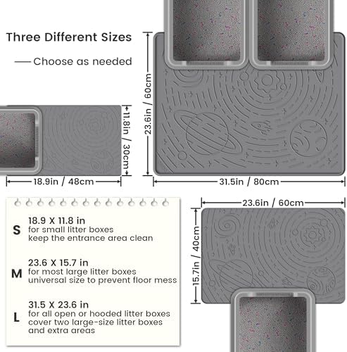 OHMO Cat Litter Mat Small 18.9x11.8in, Dark Grey Silicone Rubber Scatter Control Kitty Litter Box Trapping Mat, Waterproof Easy to Clean, Odorless Pet Supplies, Indoor Cat Essentials