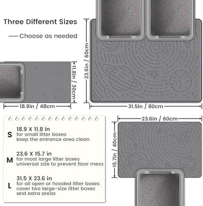 OHMO Cat Litter Mat Small 18.9x11.8in, Dark Grey Silicone Rubber Scatter Control Kitty Litter Box Trapping Mat, Waterproof Easy to Clean, Odorless Pet Supplies, Indoor Cat Essentials