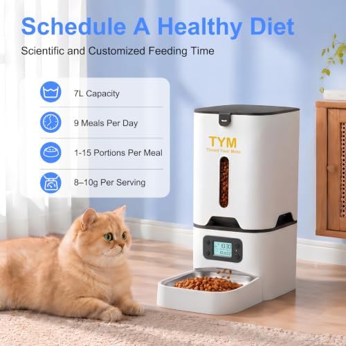 TYM Automatic Cat Feeder, 7L Large-Capacity Cat Food Dispenser with Timer
