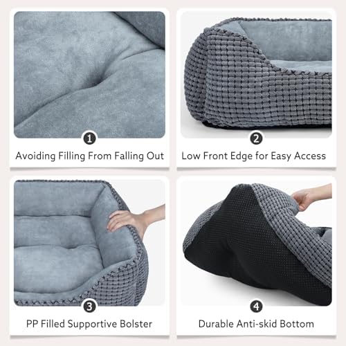 MIXJOY Dog Bed for Large, Medium, Small Dogs - Rectangle, Washable, Orthopedic, Soft Cat Beds - Anti-Slip Bottom, Multiple Sizes (35'', Grey)