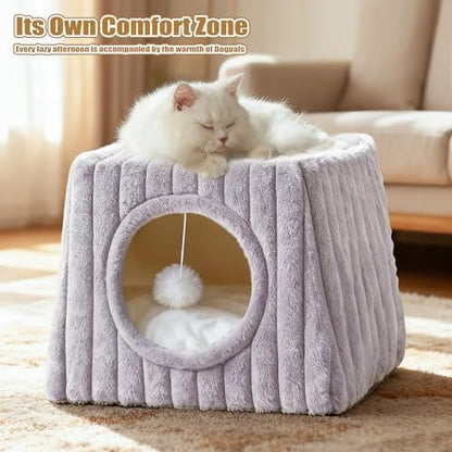 Dogpals Cat Cave Bed 15.74"x15.74"x13.38" Large with Balls(Grey)