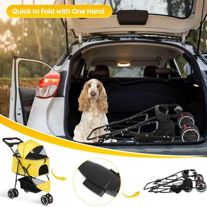Pet Stroller,Dog Stroller for Small Medium Dogs Cats,3 Wheels,Yellow