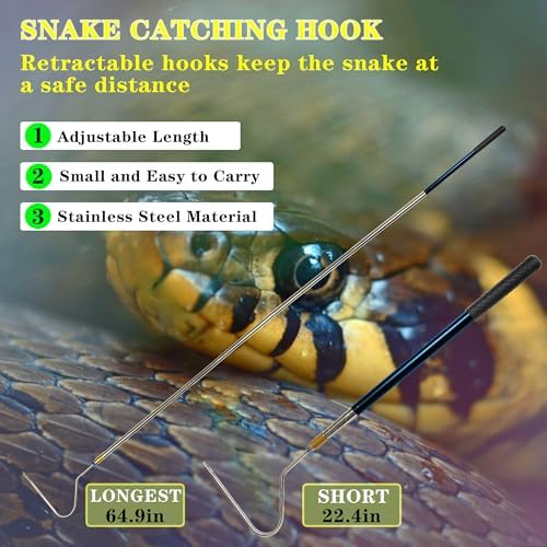22" 64" Snake Hook Reptile Catcher Stick Tongs Rattlesnakes Grabber Pick-up Handling Tool Kit for Catching Controlling or Moving Python Copperhead (Small Snake Hook - Blue)