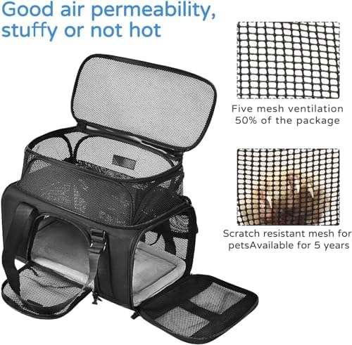 Wakytu Airline Approved Pet Carrier, Collapsible Cat Carrier, Expandable Dog Carrier, 900D High Density Oxford Cloth, Wear-Resisting, Anti Tearing, Safety Lock Zipper, Reflective Tape