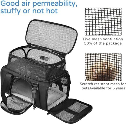 Wakytu Airline Approved Pet Carrier, Collapsible Cat Carrier, Expandable Dog Carrier, 900D High Density Oxford Cloth, Wear-Resisting, Anti Tearing, Safety Lock Zipper, Reflective Tape