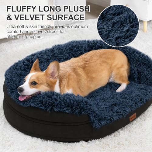 3.7 inch Thickened Orthopedic Dog Beds for Medium Dogs, Supportive Dog Sofa Bed with 28D Egg-Crate Foam, Removable Washable Plush Cover, Waterproof Lining, Half-Round Design for Puppy,Senior Dog