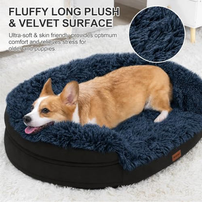 3.7 inch Thickened Orthopedic Dog Beds for Medium Dogs, Supportive Dog Sofa Bed with 28D Egg-Crate Foam, Removable Washable Plush Cover, Waterproof Lining, Half-Round Design for Puppy,Senior Dog