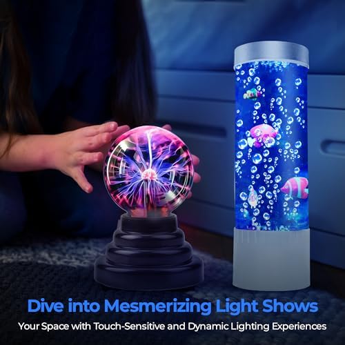 Brewish Sensory Bubble Fish Lamp and 3 Inch Plasma Ball Lamp Bundle
