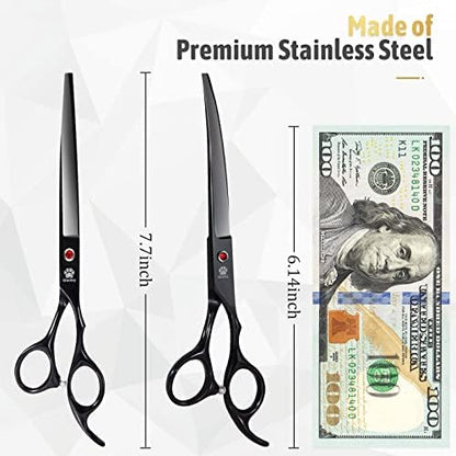 Dog Grooming Scissors Kit with Safety Round Tips, GLADOG Professional 5 in 1 Grooming Scissors for Dog and cat