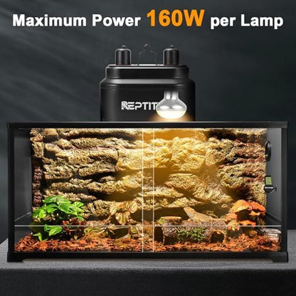 Dual Reptile Light Fixture with Switches, Reptile Heat Lamp Fixture, Reptiles Terrarium UVB Bulb Fixture for Bearded Dragon, Max 160W Each (Bulb Not Included)