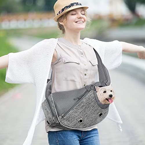 PetAmi Small Dog Sling Carrier, Puppy Cat Hands-Free Purse, 10 lb, Gray