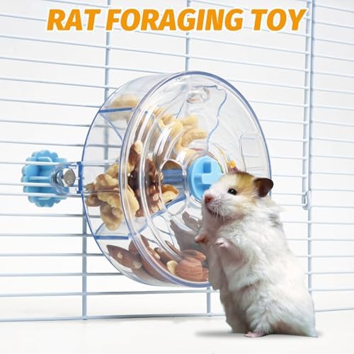 VCEPJH Rat Foraging Toy Interactive Slow Feeder with Transparent Rotating Treat Dispenser Wheel for Enrichment Activities Pet Rat Cage Accessories Ideal for Syrian Hamster Gerbil Mice (Blue)