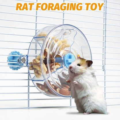 VCEPJH Rat Foraging Toy Interactive Slow Feeder with Transparent Rotating Treat Dispenser Wheel for Enrichment Activities Pet Rat Cage Accessories Ideal for Syrian Hamster Gerbil Mice (Blue)