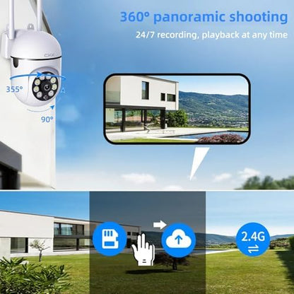 CKK 1080P Security Camera Outdoor Corded Power, 3 Pcs 2MP PTZ WiFi Home Camera (2.4G/5G Dual-Band), 360° Pan/Tilt, Color Night Vision, Motion Alerts, 2-Way Audio, Compatible with Alexa