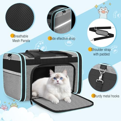 HUANLANG Large Cat Carrier Soft Sided Travel Pet Carrier Airline Approved