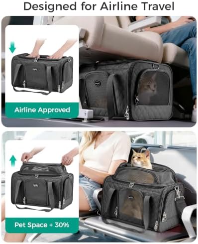 Pet Carrier Airline Approved 18x13x9.5 in, Soft-Sided Top-Expandable, Black