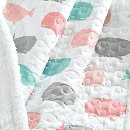 Lush Decor Whale Throw | Ocean Animal Print Fuzzy Reversible Sherpa Blanket - 60” x 50”, Pink & Aqua