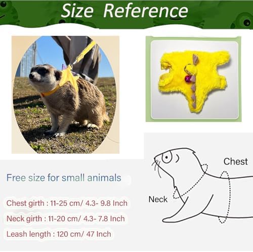 Ferret Harness and Leash Set Small Animals Vest Harness with Safe bell Dinosaur Shaped Walking clothes for Baby Rabbit Guinea pig Teacup Chihuahua Mouse and other small pet.(Yellow Dinosaur)