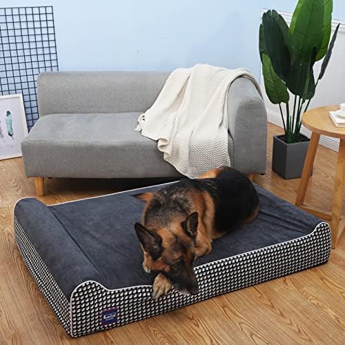 Laifug Orthopedic Dog Beds for Large Dogs,7" Memory Foam Dog Beds,Durable Water Proof Liner Removable and Washable, Nonskid Bottom, Black and White Plaid 50"x36"x10"