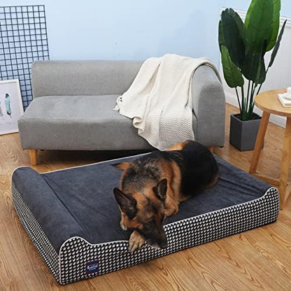 Laifug Orthopedic Dog Beds for Large Dogs,7" Memory Foam Dog Beds,Durable Water Proof Liner Removable and Washable, Nonskid Bottom, Black and White Plaid 50"x36"x10"