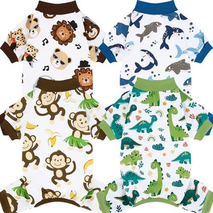 XPUDAC 4 Pack Dog Pajamas Comfy Strechy Doggie Pjs Puppy Clothes for Small Medium Dogs Boy Girl Cat Pet Outfits, M