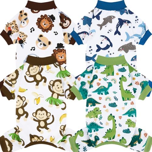 XPUDAC 4 Pack Dog Pajamas Comfy Strechy Doggie Pjs Puppy Clothes for Small Medium Dogs Boy Girl Cat Pet Outfits, L
