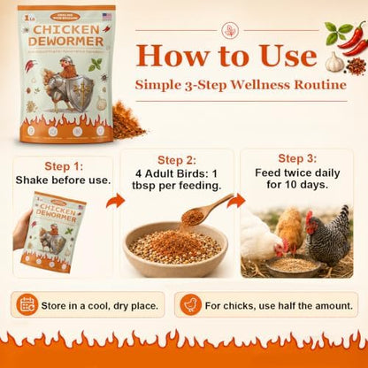 Natural Chicken Dewormer Powder, Chili Mix with Oregano for Poultry Supplement,16OZ