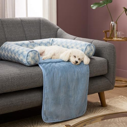 Nicole Miller New York PET Kendall Fluted Geo Cozy Couch Protector Pet Bed, Cozy & Calming, Non-Slip Bottom, Machine Washable, Blue, Large 40"x23"x4"