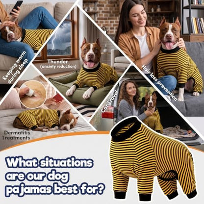 LovinPet Dog PJS Clothes for Giant Dogs, Yellow and Black Stripe, L