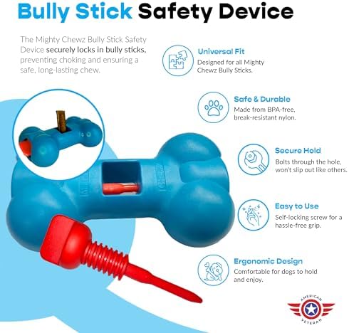 7" Thick Bully Sticks (5 Pack) with Bully Stick Safety Device - No Choking/All Natural Pizzle Sticks and Bully Stick Holder