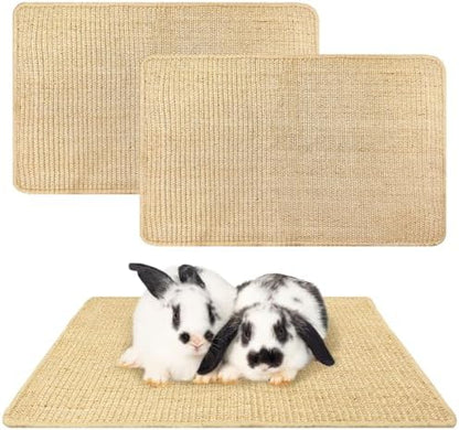 kathson Rabbit Scratching Pad 2 Pcs Natural Sisal Bunny Scratch Mat, Small Animals Nail Scratcher Guinea Pigs Grinding Claw Rug Pet Cage Flooring for Biting Sleeping Nesting (15.75 * 23.62 in)