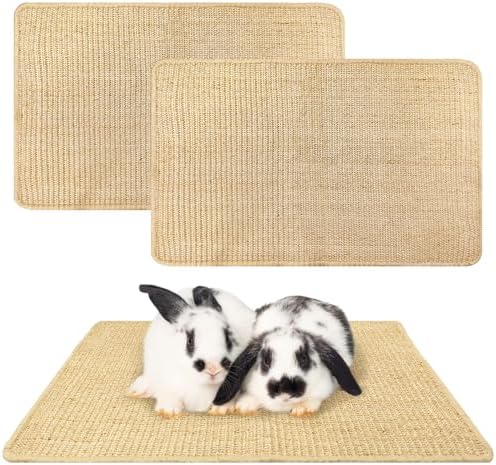 kathson Rabbit Scratching Pad 2 Pcs Natural Sisal Bunny Scratch Mat, Small Animals Nail Scratcher Guinea Pigs Grinding Claw Rug Pet Cage Flooring for Biting Sleeping Nesting (15.75 * 23.62 in)