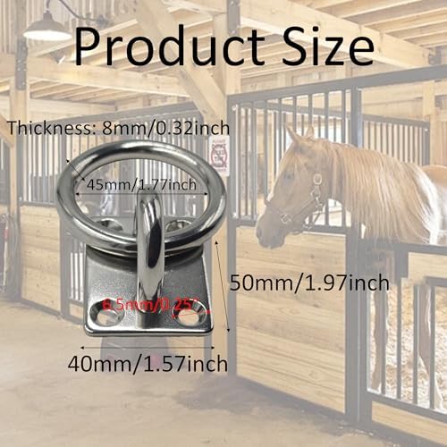 2Pcs M8*60 Stainless Steel Cross Tie Ring for Horse, Wall Mount Block Tie Rings for Horse Stall Stable Barn Supplies Equestrian Hitching Ring Hardware
