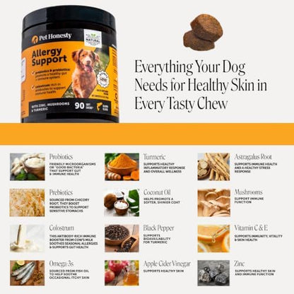 Pet Honesty Dog Allergy Chews for Itch & Allergy Relief, Salmon, 90ct