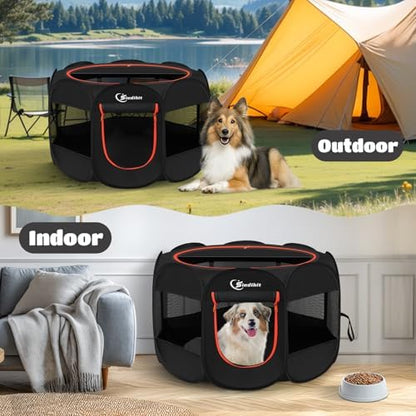 Siedihit Dog Playpen, Large Puppy Crate Tent Cage Indoor Outdoor,Black