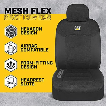 Cat® MeshFlex Automotive Seat Covers for Cars Trucks and SUVs (Set of 2) – Black Car Seat Covers for Front Seats, Truck Seat Protectors with Comfortable Mesh Back, Auto Interior Covers