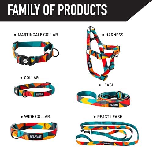 Wolfgang Heavy Duty Martingale Dog Collar with Quick Release Nylon Buckle for Walking & Training, ShatterShapes Print, Medium
