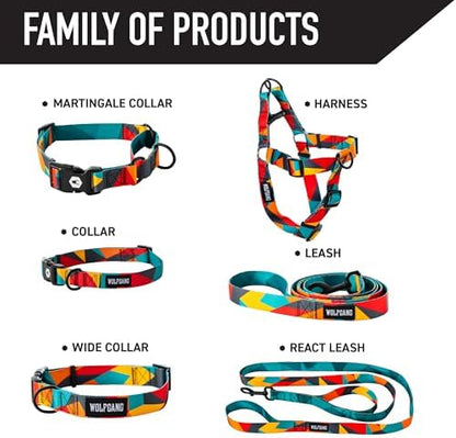 Wolfgang Heavy Duty Martingale Dog Collar with Quick Release Nylon Buckle for Walking & Training, ShatterShapes Print, Medium