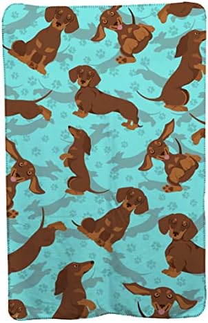 Caroline's Treasures MLM1017TBLT Chocolate and Tan Dachshund Soft Travel Blanket with Bag Airplane Blanket, Indoor Outdoor Camping Blanket for Traveling, Picnics, Beach Trips, Concerts
